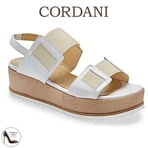 CORDANI Katia Platform Sandal In White Leather Beige Suede pumps heels 39